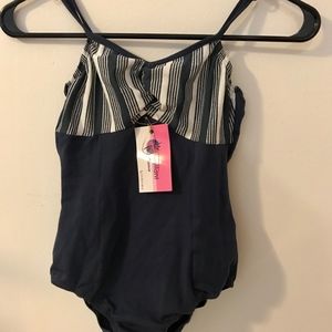 Navy and White Striped Leotard